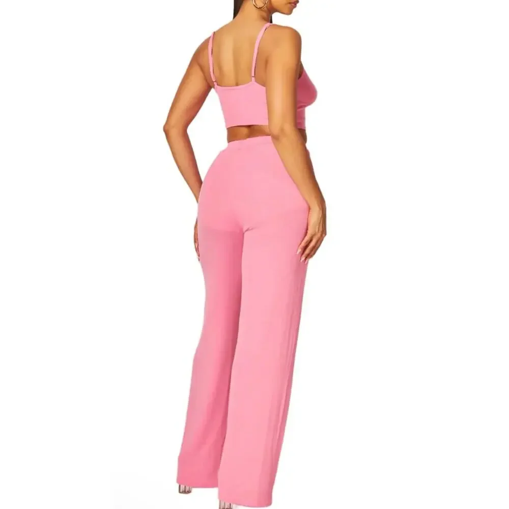 Hot & delicious Julia Heart Rib knit 2 piece pant set pink lined NWT Small - Picture 2 of 10